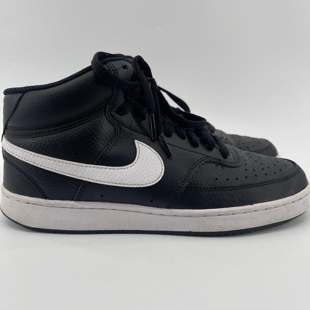 Nike Court Vision Mid Mens Black White Leather High Top Sneakers Shoes US 9